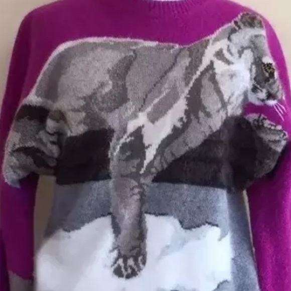 KRIZIA MAGLIA Vtg Rare Snow Leopard Lion Sweater - Picture 9 of 12